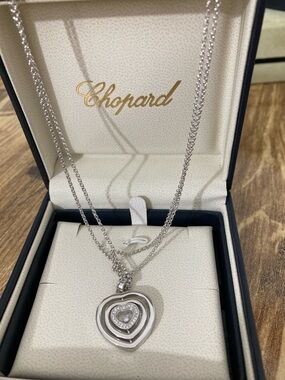 Authentic Chopard White Gold Heart Pendant Necklace with Diamonds